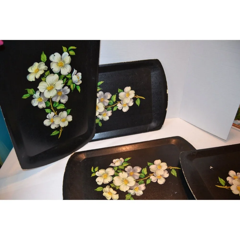 Vintage Magnolias on Black Lap and Table Trays
